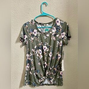 Nine Britton Green Floral Knot Front Blouse